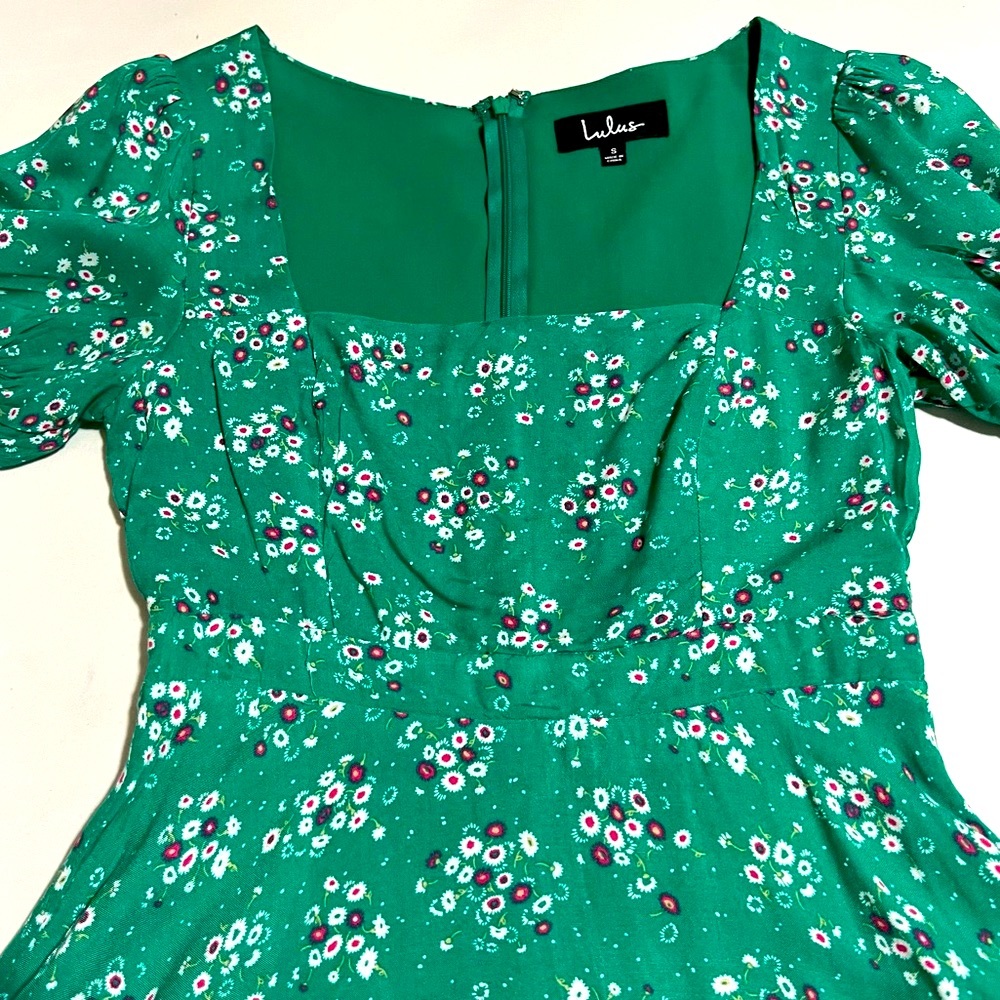 LULUS Camellia Curtsies Green Floral Print Skater Dress - Size S - Picture 8 of 15